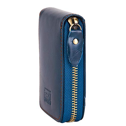 BRASS TACKS Leathercraft Vintage Full Top Grain Leather Wallet RFID Blocking Multi Card Case with Zipper Pocket Card Holder for Men Women Gift Box