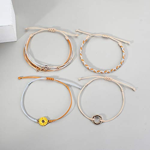 Image of Stackable Sunflower String Bracelets Cute Boho Braided Summer Beach Jewelry