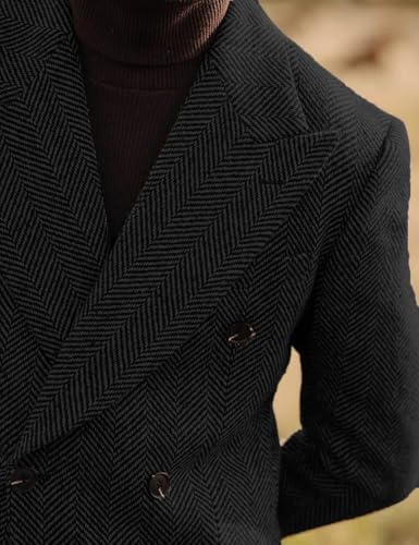 Vintage Mens Double Breasted 2 Piece Tweed Herringbone Suit Notched Lapel Tuxedo Party Wedding Blazer and Pants Set3