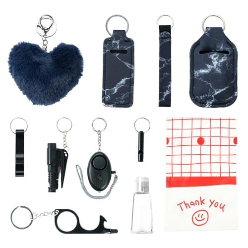 Zesirmay 10PCS Accessories Keychain Set for Women with Safety Alarm Key Chain,Whistle and Wristlet KeyChain Set