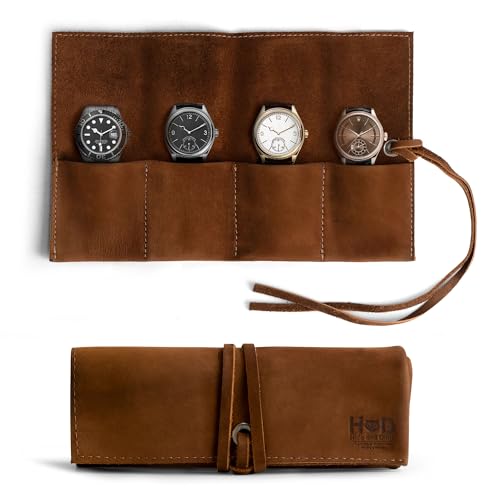 Hide & Drink, Leather Watch Roll Organizer Handmade from Full Grain Leather, Holds Up to 4 Watches, Easy Carry On Watchlover Storage (Swayze Suede)