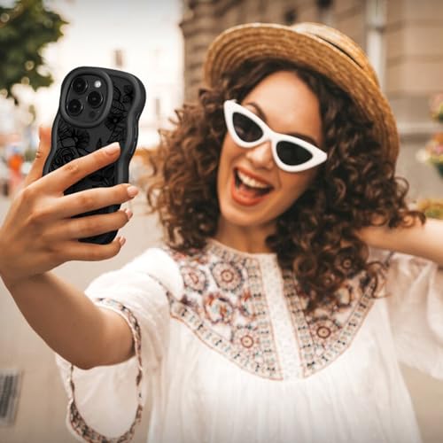 XIZYO for iPhone 15 Pro Max Case, Cute Wavy Floral Flower Rose Aesthetic, Curly Wave Frame Women Girls Matte TPU Bumper Shockproof Case, Matte Black by XIZYO - Used condition - Image 6