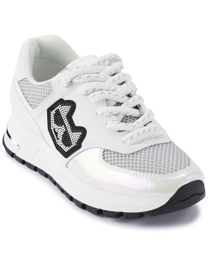 Karl Lagerfeld Paris Women's Cushioned Insole Everyday Mayu-Lace Up Sneaker, Silver/White, 8.5