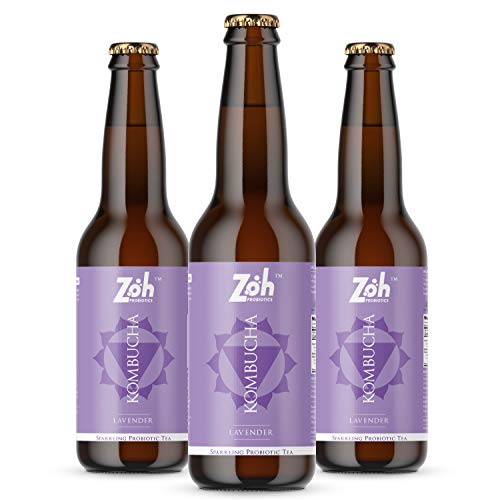 Image of Zoh Probiotics Lavender Kombucha | Tea with detoxifying acids, and digestive enzymes. Raw, unfiltered, and unpasteurized with Mother. Made with real Lavender flowers (330 ml, Pack of 3)