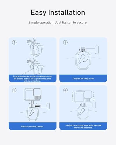 Image of TELESIN Motorcycle Windshield Clip Camera Mount, Quick Release Motorbike Windscreen Clamp for Go Pro 13 12 11 DJI Action 5 Pro Action 4 3, Compatible with Insta 360 X5 X4 X3 Sports Action Cam
