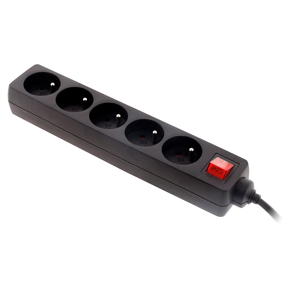 Zenitech - Listwa Zasilająca 5-Gniazdowa 16A z Wyłącznikiem - Czarna - Zabezpieczenie Dzieci - Certyfikat NF - Kabel 1m HO5VV-F 3G1 mm² - Idealna do Urządzeń i Oświetlenia