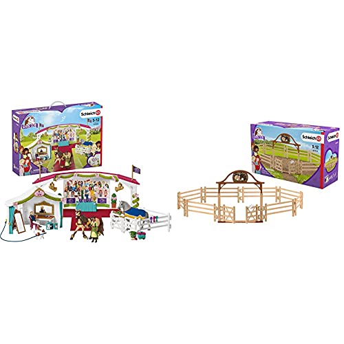 Schleich 42466 Horse Club Spielset - Große Pferdeshow , Spielzeug ab 5 Jahren & 42434 - Pferdekoppel mit Eingangstor