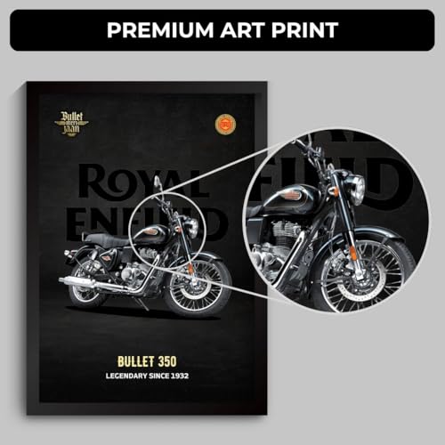Image of Funk You Store Royal Enfield Bullet Poster | Framed RE Bullet 350 A4 Sized (31 x 23 cm) | Bike Poster for Wall, Gift for Boys, Bike Frames | Bikes Posters for Wall, Bedroom, Hostel, Study Room