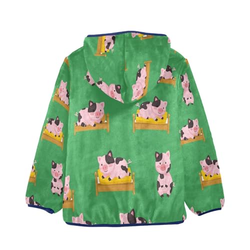 Pig Pattern on Green Background Toddler Fleece Jacket Girl Boys Hooded Fleece Jacket Coat Warm Outwear Zip-up 3-10T2