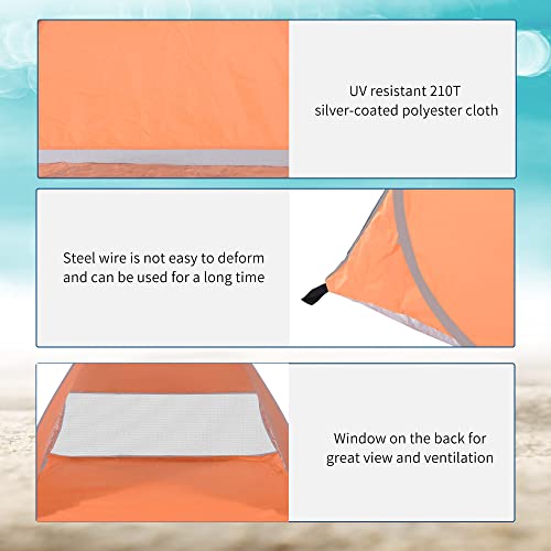 Outsunny Pop up Beach Tent, UV 30+ Portable Sun Shelter with Carry Bag, 2x1.5m for 2-3 Person, Orange - Image 3