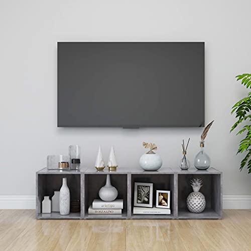 CINDERFUL TV-Schränke 4 STK. Betongrau 37x35x37 cm Holzwerkstoff,Moderner TVSchrank aus Holzwerkstoff in Betonoptik mit Aufbewahrungsfach für das Wohnzimmer TV-Möbel, TV-Bänke