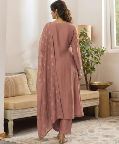 Image of ANNI Designer Women's Viscose Straight Printed Embroidery Kurta with Pant & Dupatta | Long Sleeve Ethnic Kurta Set for Women | Casual Office, Daily, Party Outfits