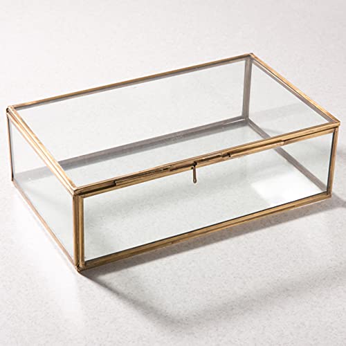 Image of Art India Collections Glass Jewelry Box with Brass Frame, Handmade Storage Box, 11x7x4 inches, Gold