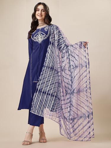 Image of EthnicJunction Women's Chinon Embroidered Straight Front Slit Kurta Palazzo & Organza Dupatta Set | Wedding | Heavy | Outfit | Suit