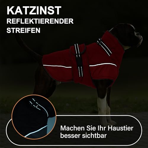 Katzinst Hundejacke Winter Schwarz L, Fleece Wintermantel Hunde mit Hohem Fleece-Kragen, Hundemantel mit Bauchschutz, Warmer Hundemantel Wasserbeständig für Dalmatiner, Cocker Spaniel, Rot, L