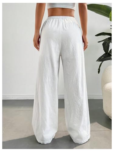Image of SHENHE Girl's Linen Low Waisted Drawstring Button Front Loose Long Pants Casual Boho Trousers