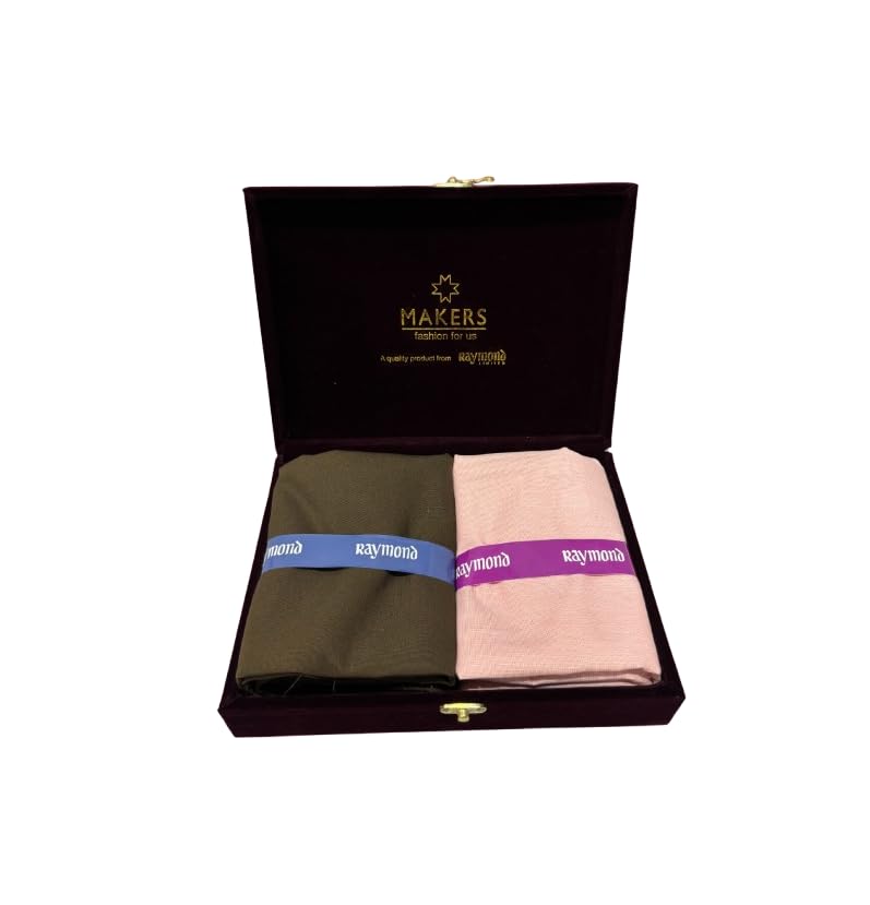 Image of Raymond Makers Men's Shirt & Trouser Fabric Combo with Premium Gift Box | Solid Shirt Fabric with Formal Trouser Fabric | Unstitched Dress Material for Office & Formal Wear