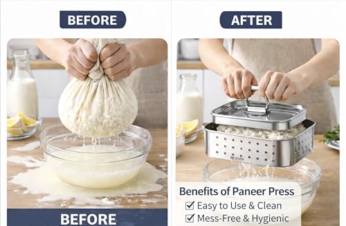 Image of Paneer Maker Stainless Steel | Paneer Press & Tofu Press | Homemade Paneer Maker | Food Grade, Rust Proof | Cheese Press, Hung Curd Maker (Small 250 ml - Suitable for 1-2 People)