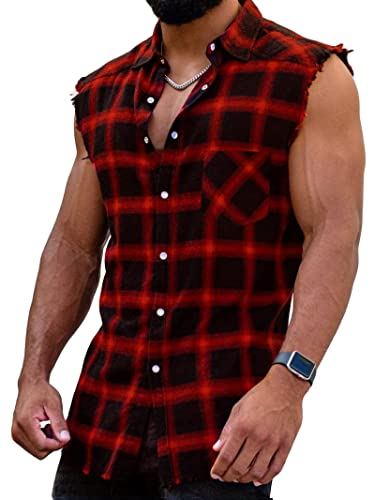 Herren Checkshirt Sleeveless Hemd Kariert Ärmellose Hemden Regular fit...