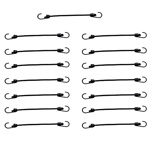 Joneaz Mini Bungee Cord With Hooks 6 Inch, Plastic Coated, Without Sharp Hook End, 15 Piece #TOP12
