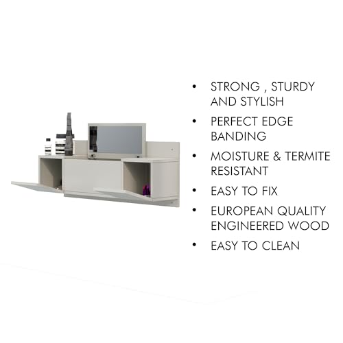 Image of Bniture Engineered Wood Wall Mount Dressing Table with 2 Door, Mirror and Huge Storage Space | Wall Mount Vanity (Frosty White, HXDR109)