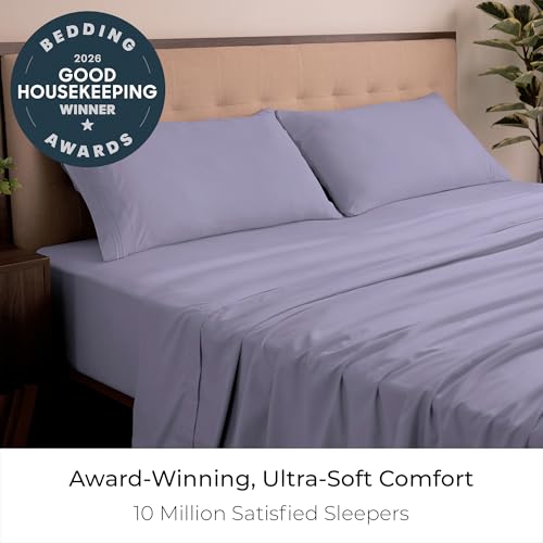Image of Mellanni California King Sheets Set - 4 PC Iconic Collection Bedding | Hotel Luxury, Extra Soft, Cooling Bed Sheets - Wrinkle, Fade, Stain Resistant (Cal King, Violet)