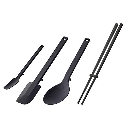 Yamazaki Industries 4273 4275 4277 4279 Silicone Tools Tower, 4-Piece Set, Spoon, Spatula, Cooking Spoon, Vegetable Chopsticks, Black
