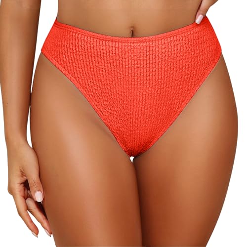 duxyoz Women's Bikini Bottoms High Waisted Swim Trunks TumControl Swimming Brief Panties Bathing Suit Full Coverage Swim Bottom Swimsuit Swimwear Ladies (UK, Alpha, M, Regular, Regular, Orange)