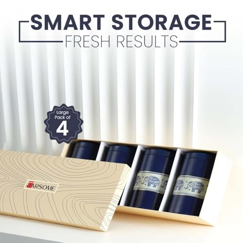 Image of Mandala Collection Airtight Kitchen Container Set| 1100ML- Set of 4| Food Grade Metal Jars for Dals, Millets, Pasta & Dry Food Storage| Vacuum Lid, Rust Resistant| Blue Elephant Canisters