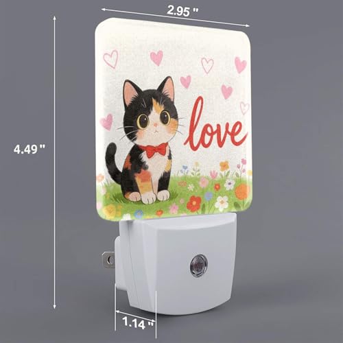 Image of Love Hearts Cute Cat Flowers Night Light 2-Pack, Auto Sensor LED Plug-in Nightlights Set of 2 for Bedroom Bathroom Corridors