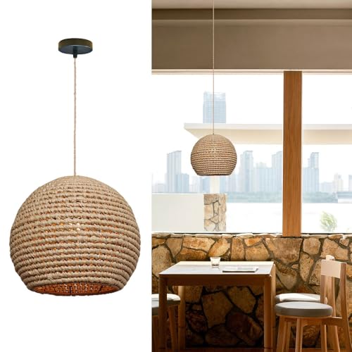 Lustre rustique suspension en rotin tressé à la main