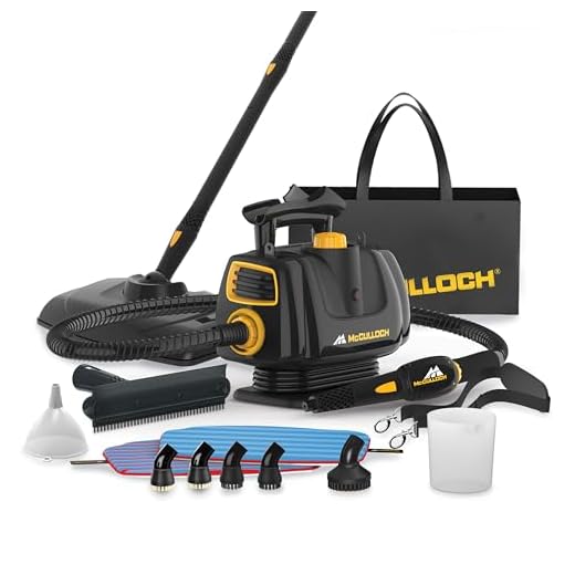 McCulloch MC1270 Portable Power Cleaner with Floor Mop, Variable Steaming, 16-Piece Accessory Set, All-Natural Chemical-Free Cleaning, Black