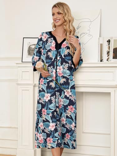 Image of PITINAN Moo Moo Nightgown House Dress Zip up Robes for Women Long Lounge Dress House Coat Women S-3XL