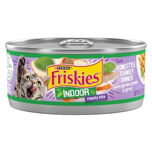 Purina Friskies Indoor Cat Food Meaty Bits Homestyle Turkey Dinner With Garden Greens in Gravy - (Pack of 24) 5.5 oz. Cans