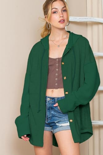 Image of SHEWIN Women Oversized Hooded Sweatshirt Loose Fit Casual Button Hoodies with Pocket 2026