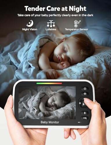 Image of Baby Monitor with Camera and Audio - No WiFi, Remote Pan-Tilt-Zoom, Night Vision, Temperature Sensor, 2-Way Talk, 8 Lullabies, 30-Hour Battery Life，960ft Long Range