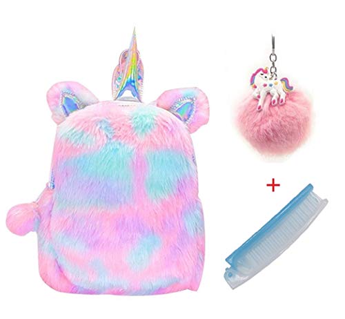 Fanovo Cute Plush Unicorn Backpack, Soft Rainbow Bag (Style 1-10 inch)