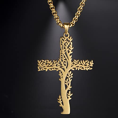 Jude Jewelers Stainless Steel Christian Cross Tree of Life Religious Prayer Church Christmas Baptizing Pendant Necklace3