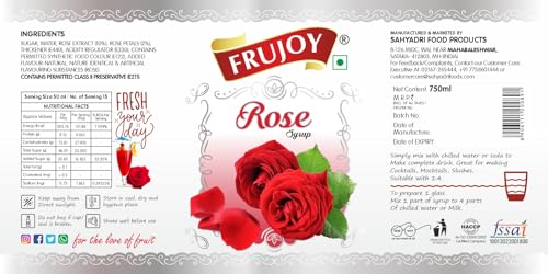 Image of Frujoy Rose Syrup 750ml | For Fruit Mocktail | Cocktail | Gulab Sharbat | Falooda | Rose Milk | Baking Essentials
