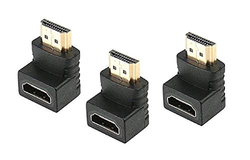 FEDUS Gold Plated HDMI Male to Female Converter Connector Adapter 90 Degree L Shape for HDTV, Plasma TV, LED, LCD Etc – Black Pack 3