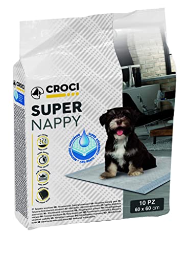 Croci Super Nappy - Tappetini Igienici per Cani 60X60 cm 10 Pezzi - Traverse Cani e Animali Domestici, per Pipi Cane e Gatto Ultra Assorbenti Usa e Getta, Antistrappo e Antiodore
