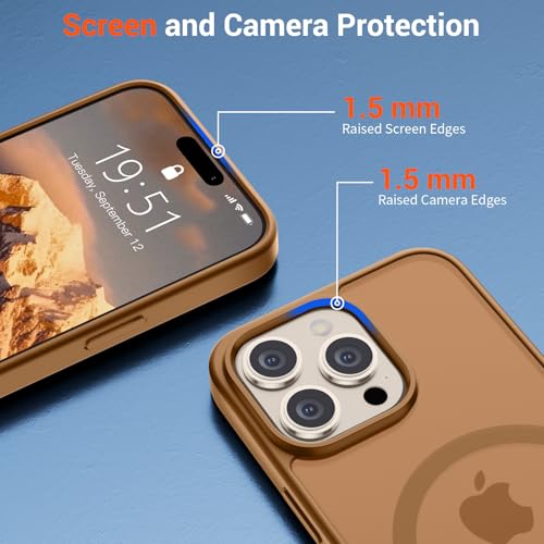Image of SUPFINE Magnetic for iPhone 15 Pro Max Case (Compatible with MagSafe) (Military Grade Drop Protection) Translucent Matte Shockproof Phone Cover,Brown