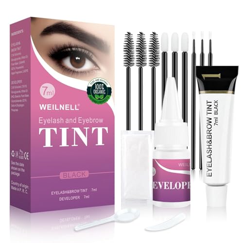Eyelash & Eyebrow Color Kit,Professional Instant Lash & Brow Color Kit with Natural Results,Easy to Use,Eye Brow & Eye Lash Coloring Set DIY Hair Coloring for Salon Home Use 7ml (Black)