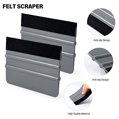 Image of Gomake Vehicle Vinyl Wrap Window Tint Film Tool Kit Include 4 Inch Felt Squeegee, Retractable 9mm Utility Knife and Blades, Zippy Vinyl Cutter and Mini Go Corner Squeegee for Car Wrapping