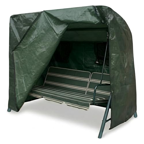 Fine Garden 3 Seater Garden Bench Cover Waterproof Heavy Duty Polyester Outdoor Hammock Swing Cover With Zip Closure UV Resistant Windproof With Breathable Mesh(215x125x168cm Green)