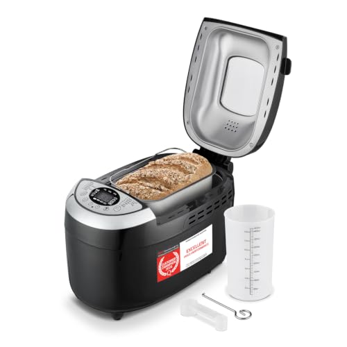 TZS First Austria - Máquina para hacer pan con 12 programas automáticos 850W - Panificadora eléctrica de 700-1250g - Con ventanilla, temporizador, accesorios y función mantenimiento caliente - Negro