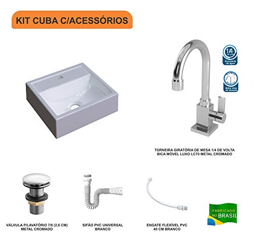 Kit Cuba Q32 C/Torneira Luxo 1195 Metal + Válvula Click 1''G + Sifão Pvc + Flexível Branca