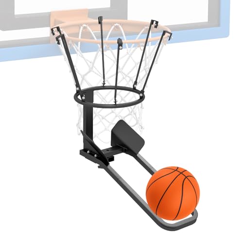 Goplus Heavy-Duty Basketball Return Attachment with 6 Sturdy Hooks, 180 Degree Rotatable Basketball Rebounder, Chute Shot Returner Fits 18" Rim, Indoor & Outdoor Solo Shooting Practice Training Aid