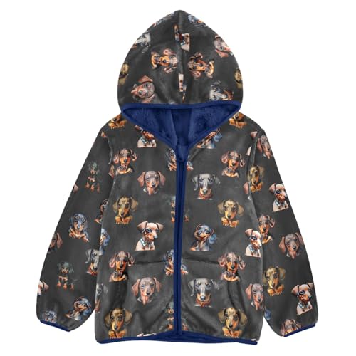 Cute Dachshunds Toddler Fleece Jacket Baby Boys Hooded Zipper Long Sleeve Thick Warm Outerwear 3-10 Years