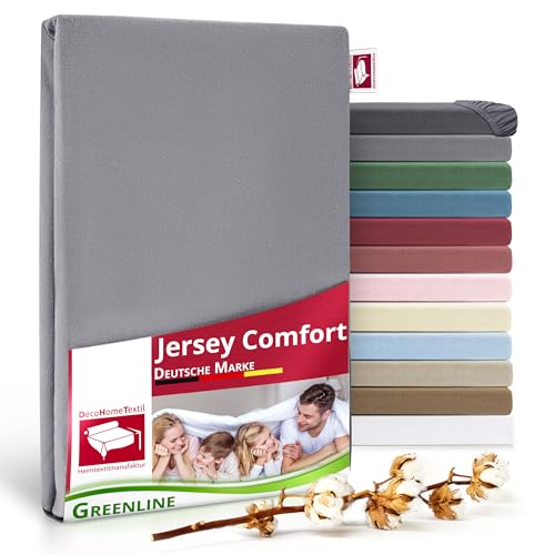 Greenline Spannbettlaken Premium Jersey aus 100% Baumwolle Grau 90-100x200 cm bis zu 30 cm auch für Boxspringbetten Spannbetttuch
